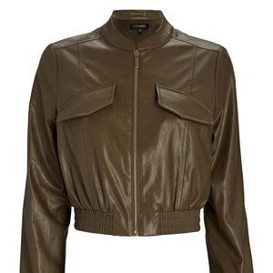 Intermix Green Faux Leather Bomber Jacket size P